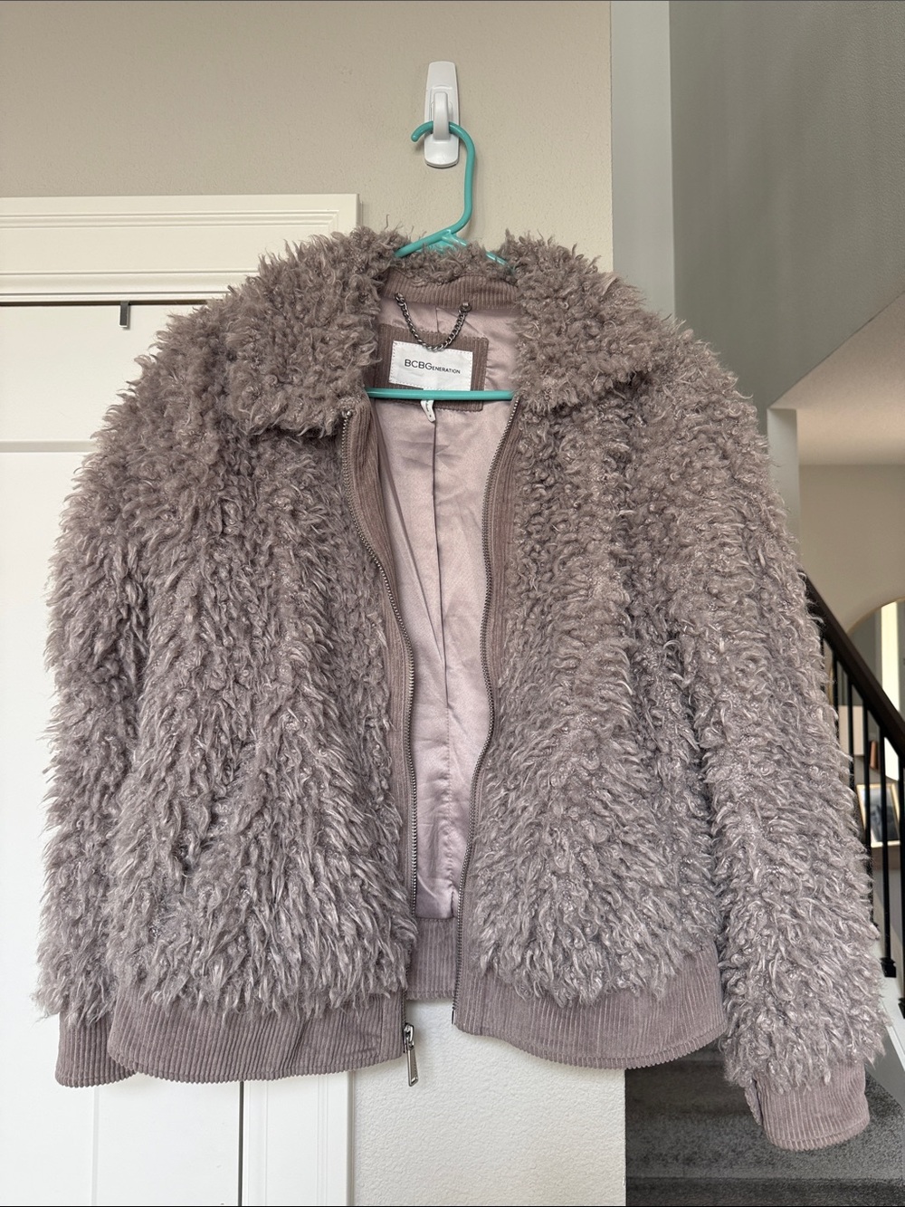 BCBGeneration Taupe Faux Fur Bomber Jacket